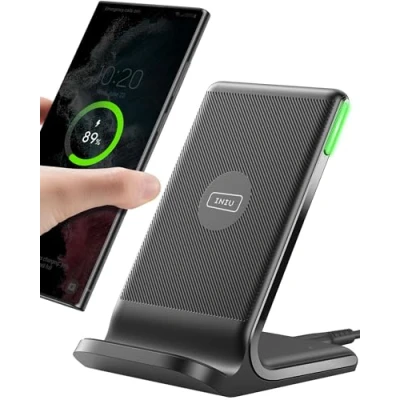 Immagine di Caricatore Wireless, INIU 15W Certificato Qi Ricarica Rapida Wireless Phone Charger Holder Luce adattiv Supporto Telefono per iPhone 16 15 14 13 12 11 Pro Max Samsung Galaxy Google Pixel