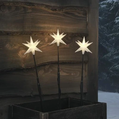 Immagine di Lights4fun Set di 3 Paletti Luminosi con Stelle Cadenti in 3D da 50 cm LED Bianco Caldo a Pile Timer Decorazione Natalizia per Esterni