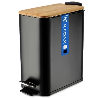 Immagine di Contenitore di rifiuti kadax in acciaio rivestito polvere, secchio con e pedale, scarto abbassamento automatico, (5L, nero, rettangolare)