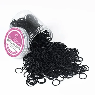 Immagine di JASVERLIN elastici in gomma nera per capelli, 1000 pezzi, piccoli capelli bambine e donne, 1,27 cm