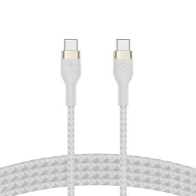Immagine di Belkin BoostCharge Pro Flex cavo intrecciato da USB Type C a C, di ricarica rapida PD, certificato IF per iPhone 16/15, Galaxy S24, Pixel, iPad, Nintendo Switch, MacBook, 2 m, bianco