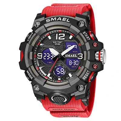 Immagine di AIMES Orologi da uomo per sport all&#039;aria aperta, impermeabile, militare, tattico, digitale, analogico, con data, multi funzione, grande quadrante allarme, cronometro uomo, C red, Large,
