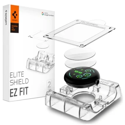 Immagine di Spigen Eliteshield EZ Fit Protezione schermo compatibile con Google Pixel Watch 3/2/1 45mm, 2 Pezzi, Kit di installazione incluso, Antigraffio, Cristallo trasparente
