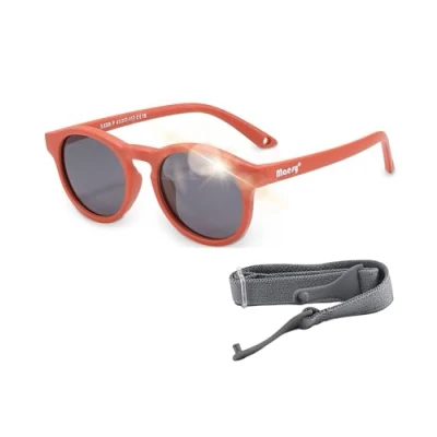 Immagine di Maesy Occhiali da sole per bambini Bowi 1 3 anni Flessibili Cinturino elastico regolabile Protezione polarizzata UV400 e bambine rotondi (Terracotta)