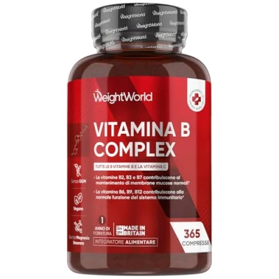 Immagine di Vitamina B Complex Alto Dosaggio, 365 Micro Compresse Vegan, 1 al Giorno (per Anno) Vitamine Gruppo con C, Biotina (B7) Acido Folico (B9) B12, Multivitaminico