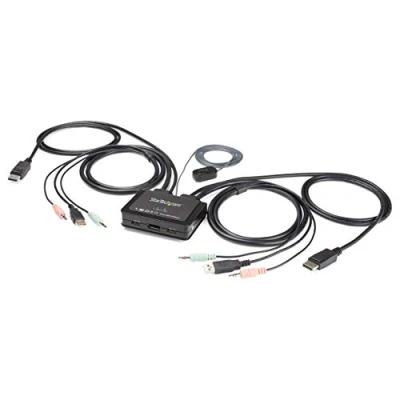 Immagine di StarTech.com Switch DisplayPort KVM 4K a 60 Hz e 2 porte con cavi integrati (SV211DPUA4K)
