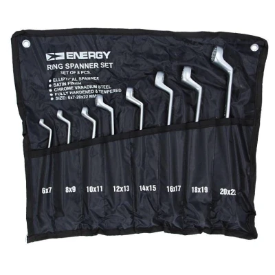 Immagine di ENERGY NE01001SK8 Kit chiavi ad anello doppie 6x7, 8x9, 10x11, 12x13, 14x15, 16x17, 18x19, 20x22 mm 8 Acciaio al cromo vanadio