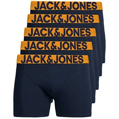 Immagine di Jack &amp; Jones S Trunks 12204864 Set di 5 boxer da uomo, colore: bianco, nero, blu, grigio, Confezione blu navy, XL