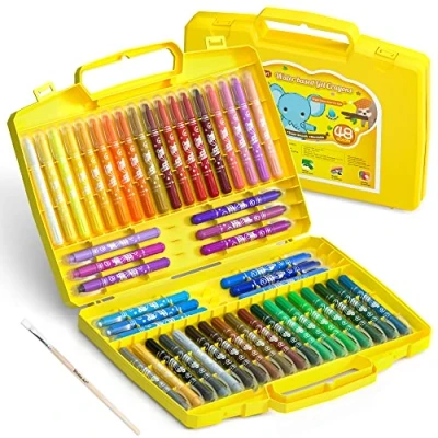 Immagine di 48 Pastelli a Cera Rotanti per Bambini, Valigetta Colori Bambini Atossico Assortiti
