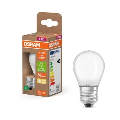 Immagine di OSRAM Lampada LED Superstar Classic P 40 dalla classica forma mini sferica in vetro smerigliato, 2,2 W, 470 lm, attacco E27, luce bianca calda con 2700 K, EEK A, diametro 45 mm.