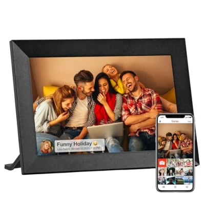 Immagine di HIYAA cornice digitale Wi Fi, 10,1 pollici, elettronica da 32 GB, memoria integrata 1280 x 800 IPS LCD touchscreen, facile condivisione di foto e video tramite app Frameo
