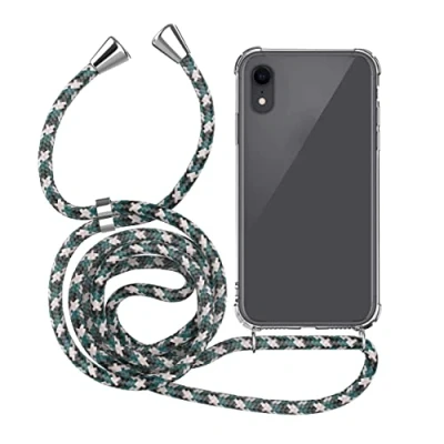 Immagine di MyGadget Cover per iPhone XR Custodia con Corda Case Cordino Trasparente Antiurto Laccio Tracolla Practical Stylish Nero Camouflage
