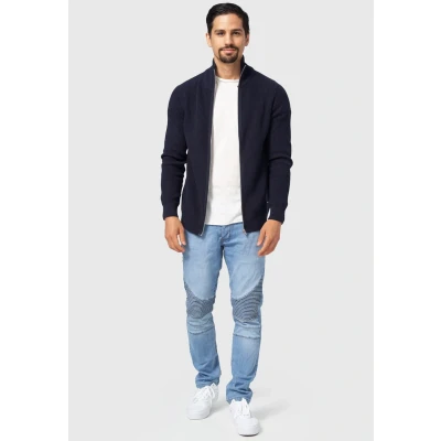 Immagine di Indicode Uomini Dodson Cardigan Maglia Aperta con Collo Alto in Cotone Navy M