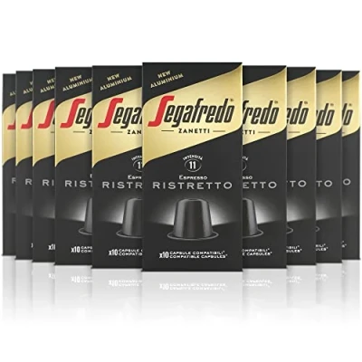Immagine di Segafredo Zanetti 100 Capsule in Alluminio compatibili con Nespresso di Caffè Ristretto Gusto deciso e corposo (10 Astucci da 10 Capsule) Adatte per Macchine Original
