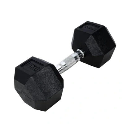 Immagine di Manubrio esagonale da 15 kg, include 1 x colore: nero, materiale: ferro con rivestimento in gomma, per esercizi, fitness e allenamento della forza a casa/palestra, donne uomini