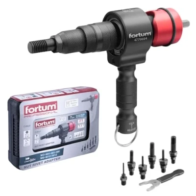 Immagine di Fortum Accessorio Per dado rivetto avvitatrice a batteria e trapano I Rivettatrice dadi in alluminio, acciaio inox rivetti ciechi con inserti M3 M12 Adattatore