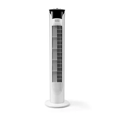 Immagine di BLACK+DECKER BXEFT47E Ventilatore a Torre Oscillante Silenzioso, Altezza 81 cm, senza Telecomando, 3 Velocità Timer 2 Ore Base Antiscivolo Maniglia di Trasporto Potente Flusso d&#039;Aria, Bianco
