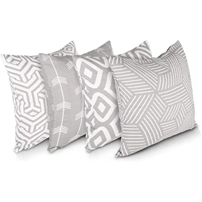 Immagine di Penguin Home Set di 4 federe per cuscini 45 x cm, 100% cotone, quadrate fronte retro e con cerniera invisibile, 45,7 cm (Grigio/Bianco Mix)