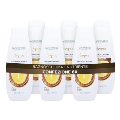 Immagine di Naturaverde Natural Beauty Bagnoschiuma Argan Nutriente, Docciaschiuma per il Corpo, Ingredienti di Origine Naturale, 6 x 750ml