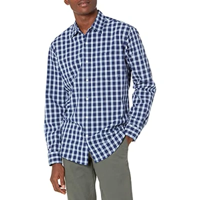 Immagine di Amazon Essentials Camicia Casual in Popeline a Maniche Lunghe vestibilità Regular Uomo, Blu Grigio Motivo Scozzese, XS