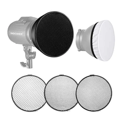 Immagine di Neewer Riflettore standard 7 pollici/18 centimetri diffusore morbido con 20/40/60 gradi griglia a nido d&#039;ape per Bowens Mount Studio Flash Strobe Light Monolight