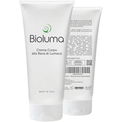 Immagine di Bioluma Bava di Lumaca Crema Corpo 200ml Idratante Pelle Secca Rassodante Uomo Donna con Acido Ialuronico Olio Argan Vitamina E Elasticizzante Nutriente Made in Italy