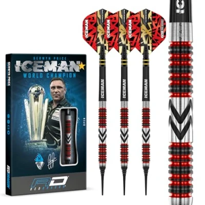 Immagine di RED DRAGON Gerwyn Price Iceman Firebird Set di Freccette in tungsteno Softip Premium da 18 Grammi con Alette e steli