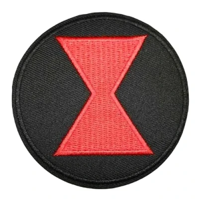 Immagine di Toppa termoadesiva ricamata con logo Black Widow Super Hero Movie da cucire per vestiti, ecc, rosso e nero, 7,5 cm x