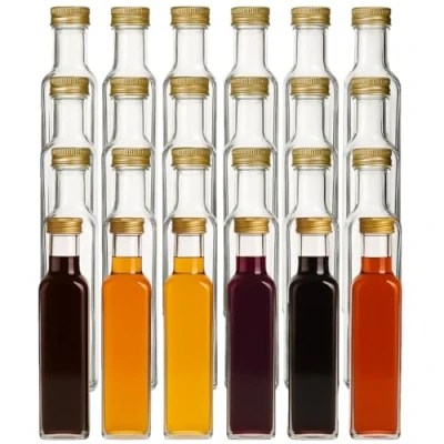 Immagine di gouveo Set 24 bottiglie 250 ml Maraska con tappo a vite oro bottiglia vuota in vetro da riempire e regalare Vera per liquore, aceto, olio (MFET250G)