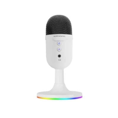 Immagine di Mars Gaming MMIC CX, Microfono Studio Professionale, Compatto ARGB, Alta Definizione 196kHz/24 bit, Cancellazione Rumore ENC, Condensatore Cardioide, Pulsante Mute, USB Plug&amp;Play, Jack 3.5mm, Bianco