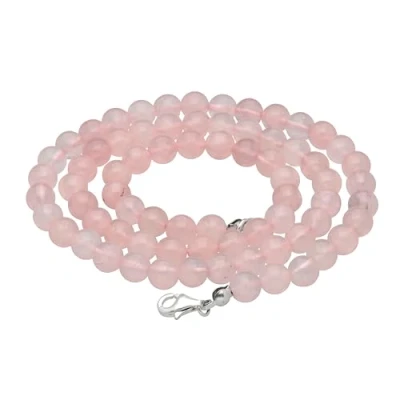Immagine di Lebensquelle Plus Collana a sfere di Quarzo rosa, diametro 6 mm, con chiusura moschettone, in argento 925, lunga 45 cm, Acciaio inossidabile,