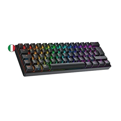 Immagine di Ranked N60 Nova Tastiera da Gioco Meccanica Mini 60% Hotwap Gaming Keyboard 62 Tasti Retroilluminati LED RGB Cavo USB Per Mac, PC Windows Layout italiano QWERTY (Nero, Gateron Brown)