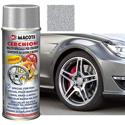 Immagine di TRS®MACOTA Vernice Spray Alluminio 200 ML Smalto Acrilico Cerchioni AntiGraffio Auto Professionale Resistente AD Alcool E Benzina Nitro VERNICIATURA Cerchi Moto