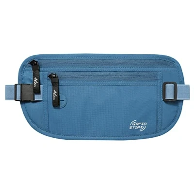 Immagine di MoKo Portadocumenti, Marsupio Porta Documenti RFID in con 5 Tasche Chiusura a Cerniera Cintura Regolabile, Protezione Antifurto, per Passaporto, Cellulare, Banconote Blu