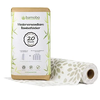 Immagine di [2 X ] rotolo da cucina in bambù 100% lavabile, sostituisce fino a 50 rotoli di casa, riutilizzabili, strofinacci lavabili, asciugamani carta, sostenibili, panni multiuso