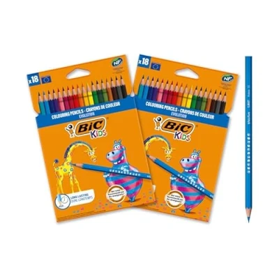 Immagine di Bic Kids Matite Colorate, Evolution Ecolutions, Ottime Per La Scuola, Triangolari Bambini, Colori Assortiti, 18 Unità, Confezione Da 2