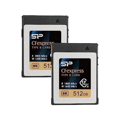 Immagine di Silicon Power Confezione da 2 schede di memoria CFexpress tipo B, 512 GB, fino a 1800 MB/s in lettura, scrittura sostenuta minima: 820