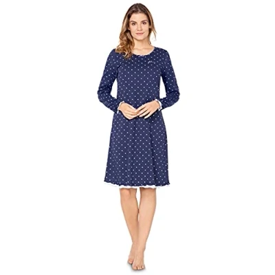 Immagine di e.Femme Camicia da Notte Donna Marion 333, A Maniche Lunghe, in 50% Cotone e Modal, Pois marini, 50