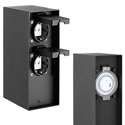Immagine di Bakaji Colonna Presa Elettrica Giardino Palo Colonnina da Esterno 2 Prese Shucko + Programmatore Timer Meccanico Impermeabili Multipresa Struttura Acciaio Fissaggio con Viti Nero