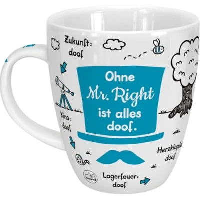 Immagine di Sheepworld tazza Ohne Mr Right ist alles doof Porcellana 45 cl per caffè e tè, con scritta in lingua tedesca 46511