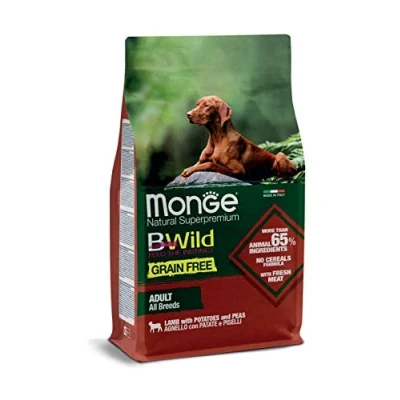 Immagine di 2 x 12 kg Monge Superpremium Crocchette cane BWild Grain Free All Breeds Agnello con Patate e Piselli