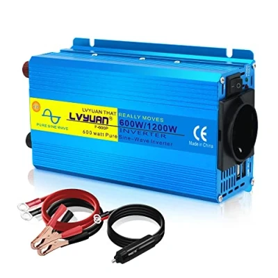 Immagine di Cantonape Invertitore sinusoidale puro da 600 W, 12 V a 230 V, convertitore di corrente per auto, inverter, con 2 porte USB, presa accendisigari