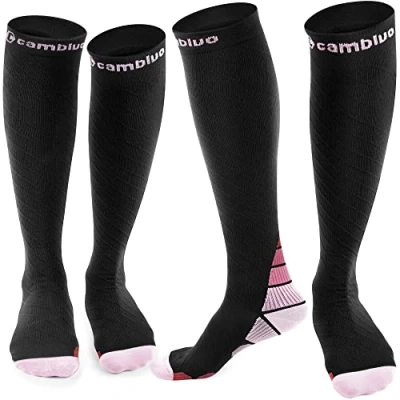 Immagine di CAMBIVO 2 Paia Calze Compressione Graduata Donna e Uomo, a 20 30mmHg, Gambaletto Compression Socks Elastiche per Circolazione Gambe, Sport, Trail Running, Viaggio Aereo