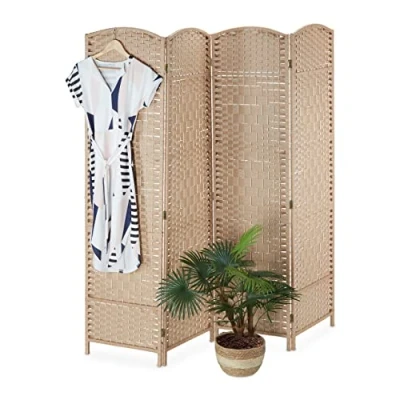 Immagine di Relaxdays Paravento a 4 Pannelli, Divisore Pieghevole, HL 180x180 cm, Mix Materiali, Separé per Ambienti Interni, Natura, Carta