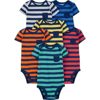 Immagine di Simple Joys by Carter&#039;s Short Sleeve Bodysuit Body, Color Block/Righe da Rugby, 0 3 Mesi (Pacco 6) Bimbo