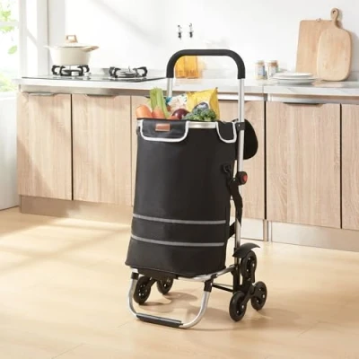 Immagine di [en.casa] Trolley Portaspesa Saliscale Carrello 2in1 Trasporto Spesa e Scatole Telaio Pieghevole Borsa con Scomparto Termico Tasca a Rete capacità 41L 20 kg Nero