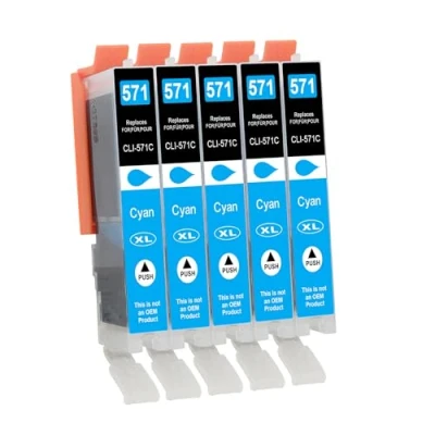 Immagine di D&amp;C 5x Ciano Cartucce d&#039;inchiostro Compatibili per Canon CLI 571C XL PIXMA TS5053 TS5055 TS6050 TS6051 TS6052 TS8050 TS8051 TS8052 TS8053 TS9050 TS9055 MG5750 MG5751 MG5752 MG5753 MG6800