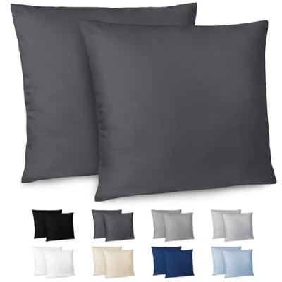 Immagine di Dreamzie Federe Cuscino Letto 65x65cm Set da 2 in Microfibra Spazzolata con Cerniera Certificate Oeko Tex Cuscini Matrimoniale Grigio Scuro