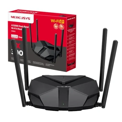 Immagine di Mercusys TP Link MR85X Router WiFi 6 AX3000Mbps Dual Band, 2,5 Gbps Porta WAN, 3 Porte LAN Gigabit, 4 Antenne Omnidirezionali Fisse, WPA3, Modalità Punto di Accesso, Controllo APP, non Supporta xDSL
