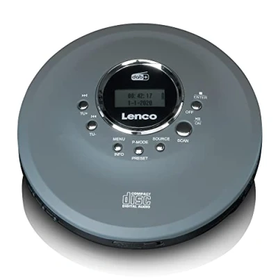 Immagine di Lenco CD 400 lettore portatile Discman Radio DAB+ CD, R/RW, MP3 Memoria stazioni Funzione audiolibro Antishock Batteria integrata 1000 mAH Grigio